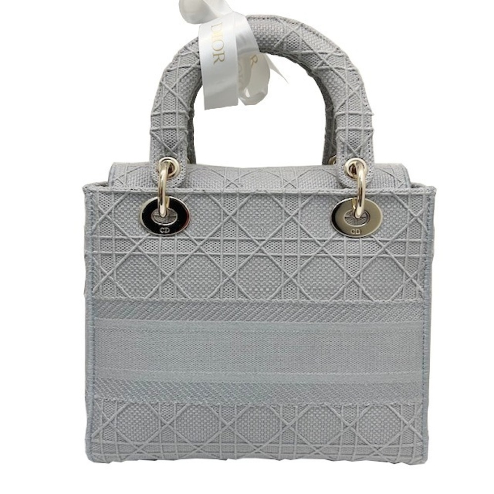 Dior Christian LADY LITE Bag Cannage Embroidery Gray Fully Embroidered